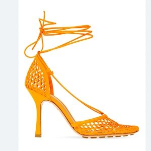 Bottega Veneta Stretch Orange Caged Mesh Heels Sandals Pumps 38-worn once